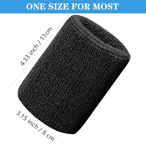 4 Inch Wrist Sweatbands - Absorbent Cotton for Sports - Blue/Black/White - 6 Pack