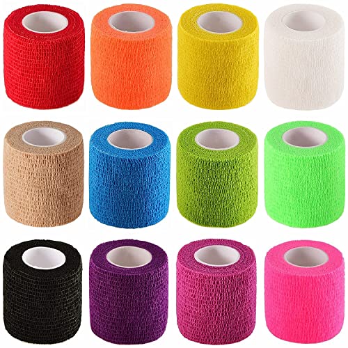 Self-Adhesive Elastic Bandage Wrap - 12 Pack, 2" x 5 Yards