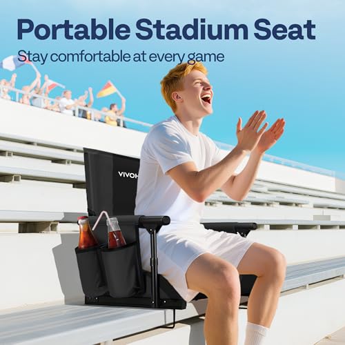 Portable Stadium Seat with Back Support & Cushion - Black