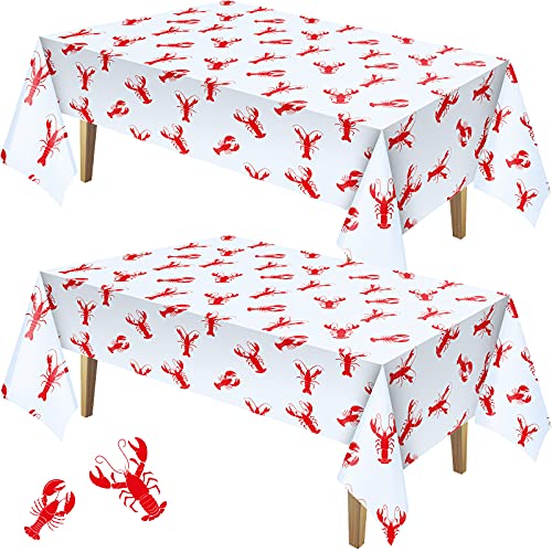 Crawfish Tablecloth Set - 2 Pieces 108 x 54 Inches, Red & White