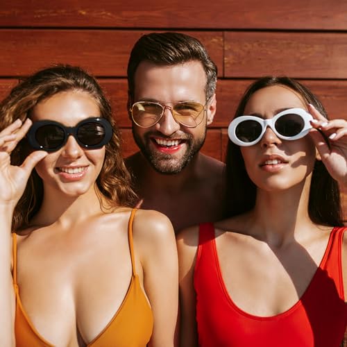 Retro Oval Goggles Sunglasses - Black Polarized Clout Glasses