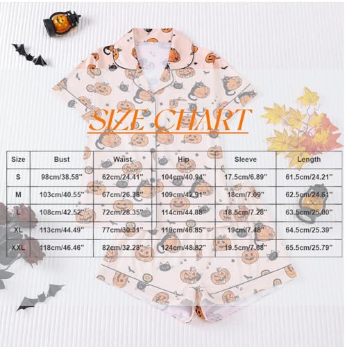 Halloween Pajamas Set for Women - Ghost & Pumpkin Print - White, Medium