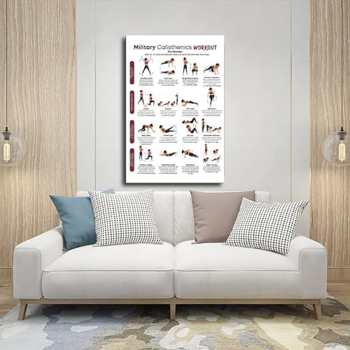 Calisthenics Workout Poster for Women - Bodyweight Training Chart - Yellow - 12x18inch