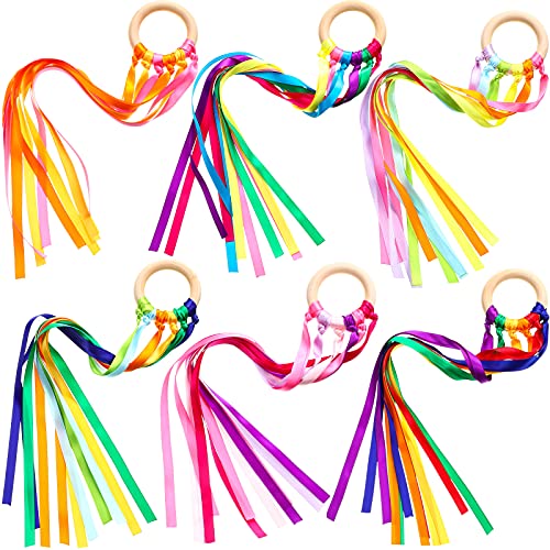 Sumind 6 Pcs Bright Colors Ribbon Dance Wands for Kids Educational Exercise