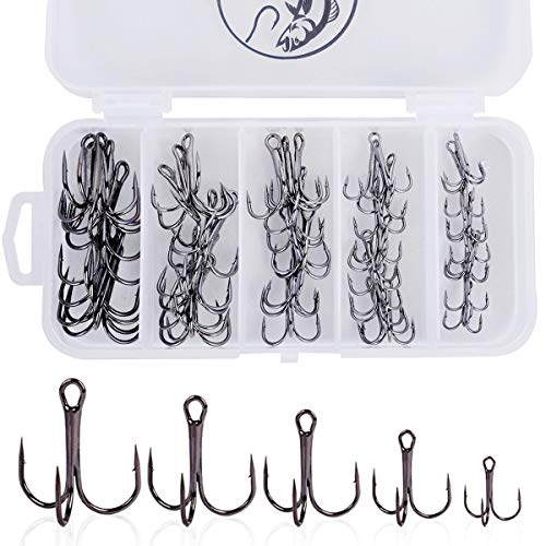 Treble Fishing Hooks Set - 50pcs, Sizes #2 to #10, Sharp Design
