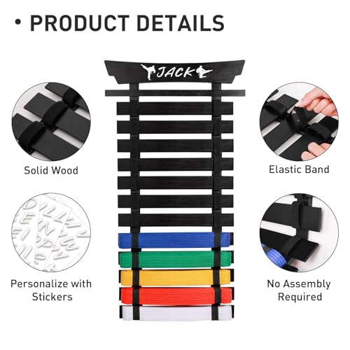 Winartton 12 Belts Karate Taekwondo BJJ Martial Arts Display Rack with Stickers - Black