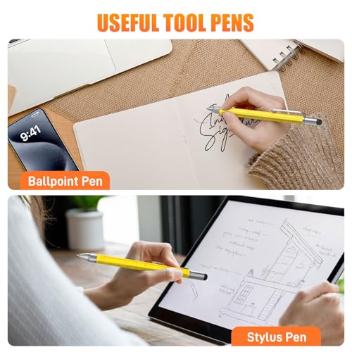 6-in-1 Multi Tool Pen with Stylus, Screwdriver & Level - Yellow