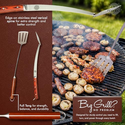Grille Perfect 24-inch Long Handle BBQ Spatula - Heavy Duty Stainless Steel, Curved Hardwood Handle for Grilling & Outdoor Kitchen, Grilling Spatula