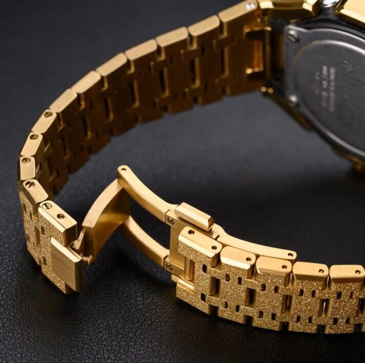 BMT GA2100 Watch Band Case Mod Kit, Stainless Steel Strap Bezel Replacement Accessories Frosted Surface Compatible with Men's Watches G-Shock GA-2100/GA-2110/GA-B2100 (Frost Gold)