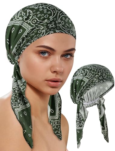 Chemo Headwear for Women - Pre-Tied Bandana Beanie Hat - Green