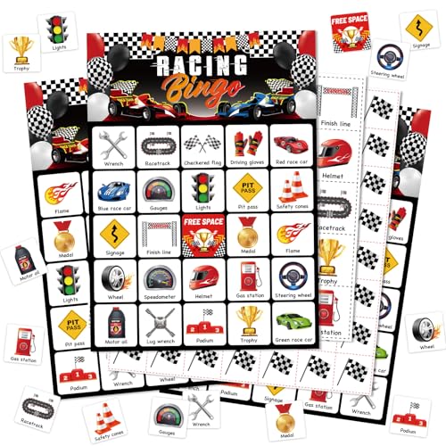 Shappy Race Car Bingo Game Set for Adults & Kids - 35 Pcs Racing Party Fun