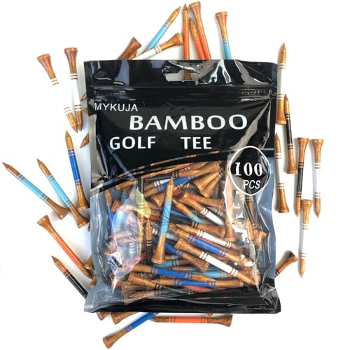 MYKUJA Wooden Golf Tees 2-3/4 Inch Pack of 100 - Durable Multicolor Practice Tees for Men & Dad