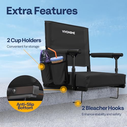 Portable Stadium Seat with Back Support & Cushion - Black