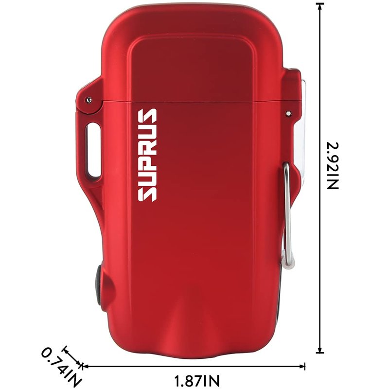 SUPRUS Waterproof 3 Modes of Flashlight Windproof Lighter Dual Arc Electric Rechargeable Dual Arc Plasma Lighters with Survival Emergency Whistle and Lanyard (Red, 2 Packs)