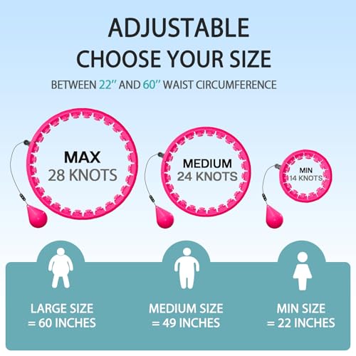 Weighted Hula Fitness Hoop for Weight Loss - 28 Detachable Knots, Red Pink
