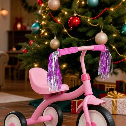 Soft TPR Bike Handlebar Grips with Streamers - Pink