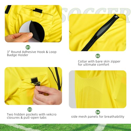 Soccer Referee Jersey - Short Sleeve with Badge Holder & Pockets - Small Yellow