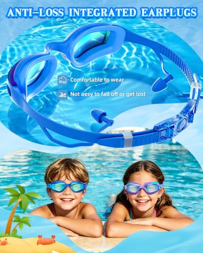 Kids Swim Goggles 2 Pack - Anti Fog & UV Protection - Purple Gold & Clear Blue