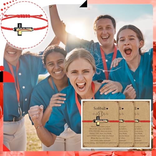 Adjustable Softball Charm Bracelet with Inspirational Card - Black