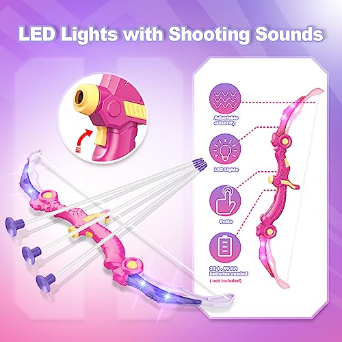 Pink LED Light-Up Archery Set for Kids with Foam Dart Guns & Targets