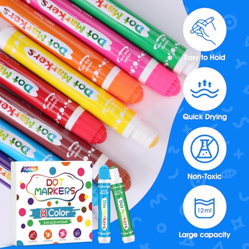 Bingo Dot Markers for Toddlers - 8 Color Pack, Non-Toxic & Washable