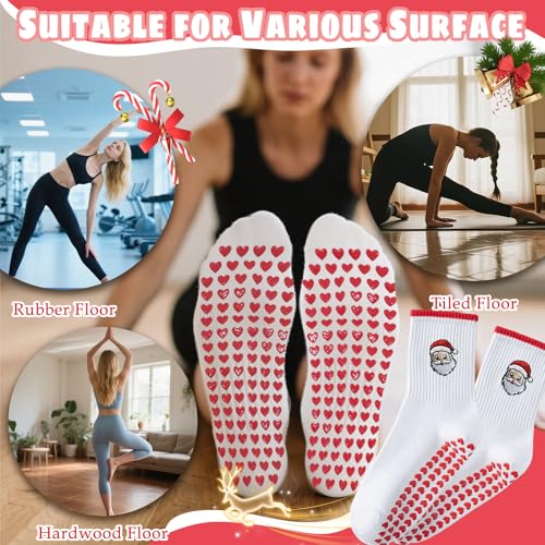 Women's Non-Slip Grip Pilates Socks - Santa Claus, Size 6-11