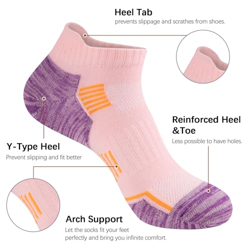 Womens Cotton Ankle Socks 7 Pack - Cushioned Athletic Multicolor