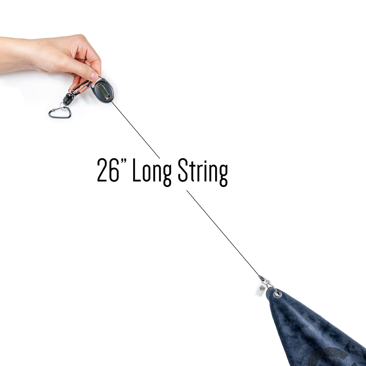 EGG PRO Essential Golf Gear Magnetic Golf Towel, 10.5-inch Square, Navy Blue with 26-inch Retractable String, Carabiner Clip and 3 Extra Microfiber Towels (Total 4 Towels)