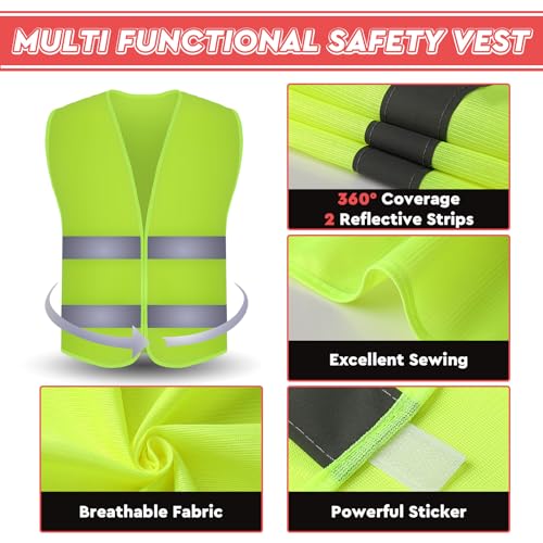 Kanayu 8 Pcs 16 Inch Signal Traffic Wand High Visibility Safety Vest Set Include 4 Reflective Safety Vest 4 Traffic Control Light Security Wands for Airport Parking(Neon Green)