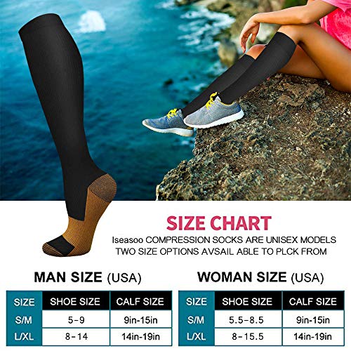 Copper Compression Socks 15-20 mmHg - 8 Pairs, Black, Large-X-Large