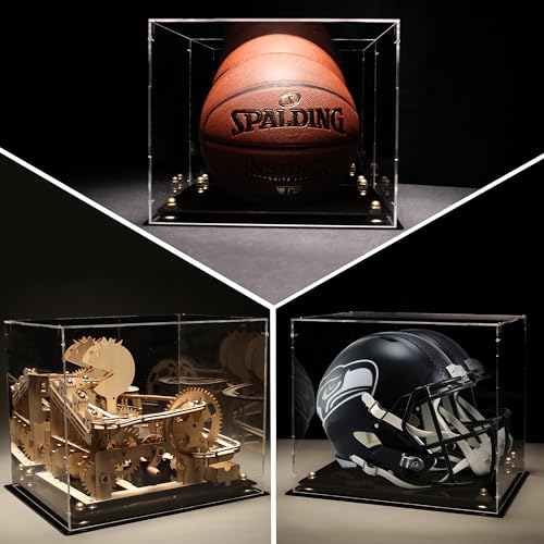 Putros Black Mirror Back Football Helmet Display Case with Mirror & Base - L-Black
