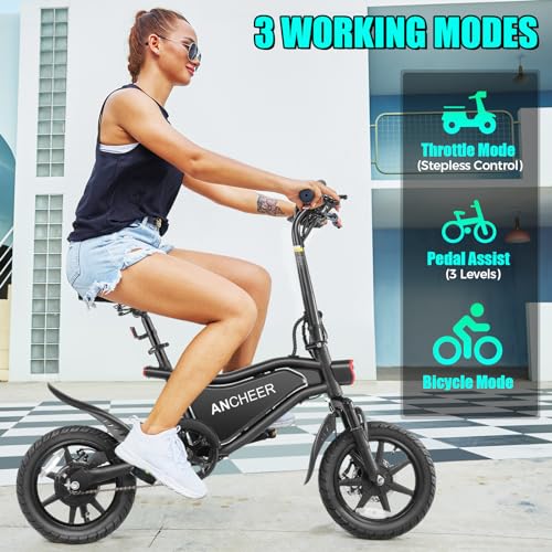 Folding Electric Bike for Adults - 374Wh, 20MPH, 14" Black Ebike