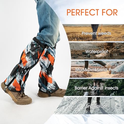 Waterproof Adjustable Hiking Leg Gaiters for Snow and Mud - Doodle, L/XL