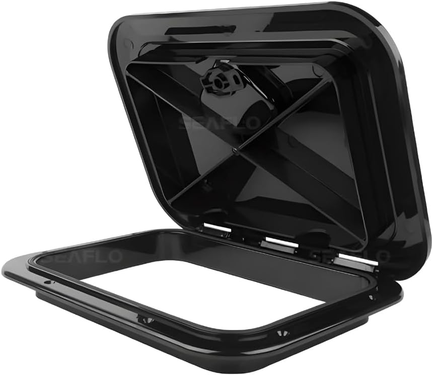 SEAFLO Marine Boat Deck Access Hatch - Rectangular Design with Lock & Key | White/Black Finish