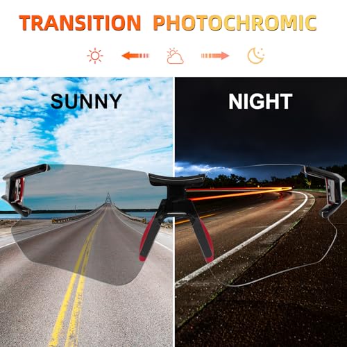Photochromic Sports Sunglasses - UV400 Protection - Black Red
