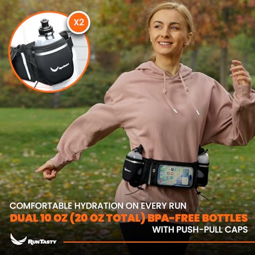 Hydration Belt - Premium Running Fuel Belt with 2 BPA-Free 10 oz Bottles - Stylish Black
