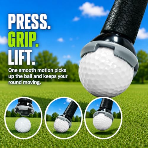 GEAVOUED Golf Ball Picker Upper for Putter – 2 Pack, 4-Claw Grabber, Grey