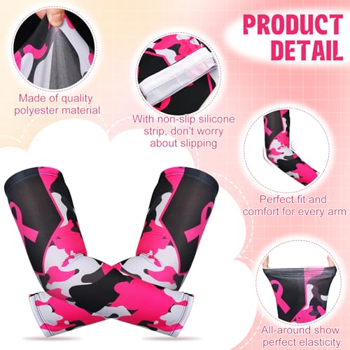 Breast Cancer Awareness Arm Sleeves - 2 Pairs Pink Ribbon