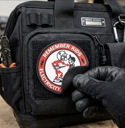 Epic Goods Circle Red PVC Patch - Remember Kids Electricity Will Kill You - Funny Lineman Patch