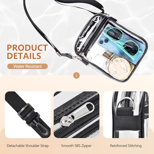 Clear Stadium Bag for Events - Waterproof Crossbody Purse, 8.5x6.8 Inches