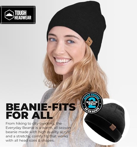 Knit Beanie Hat - Stretch Fit Winter Cap for Men & Women - One Size Black