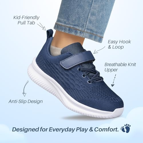 Arskyllen Boys Girls Sneakers - Lightweight Breathable Non-Slip Running Shoes, Navy Blue, 13 Little Kid