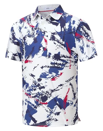 KYKU Mens Golf Shirt - Large White Blue Dry Fit Short Sleeve Casual Polo