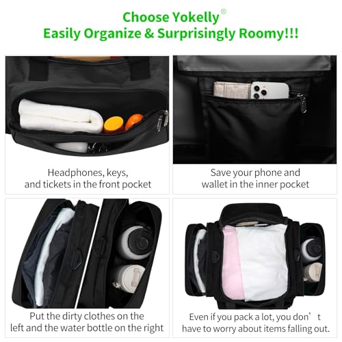 YoKelly 40L Black Gym Duffle Bag for Men, 20-Inch Travel Bag