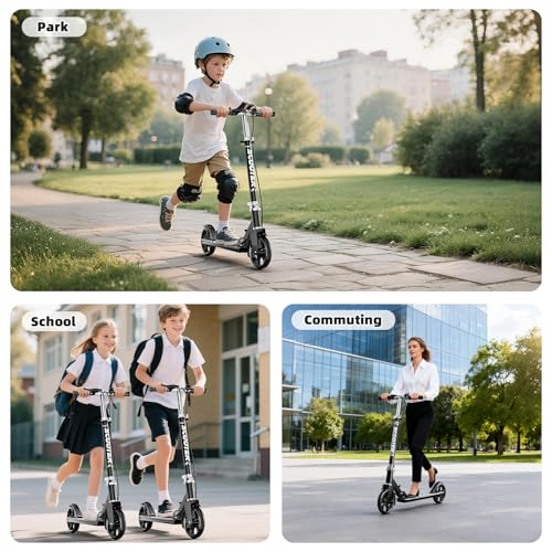 Lightweight Foldable Scooter for Kids & Adults - 8-Inch Wheels, Black
