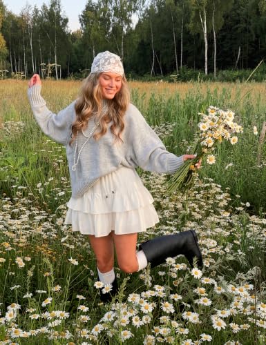 LOMON Flowy Skorts for Women White Medium Boho Ruffled High Waist Tiered