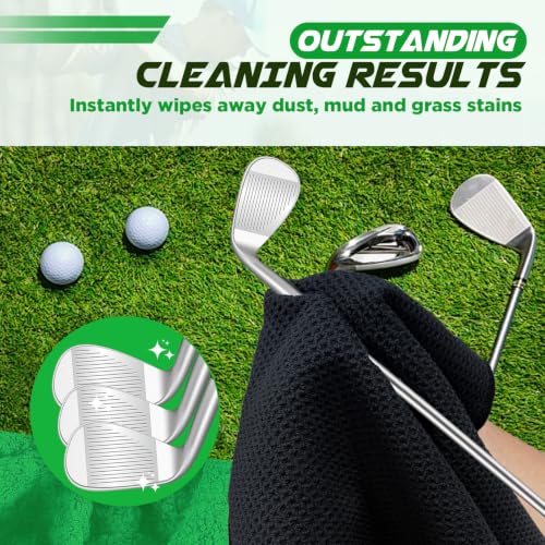 Microfiber Golf Towels 3 Pack - 16"x16" Waffle Pattern - Black/Blue/Gray