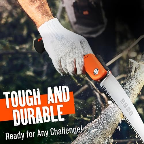 11 Inch Orange Folding Pruning Saw with Triple-Cut SK5 Blade - Heavy Duty Tree & Wood Cutting Tool
