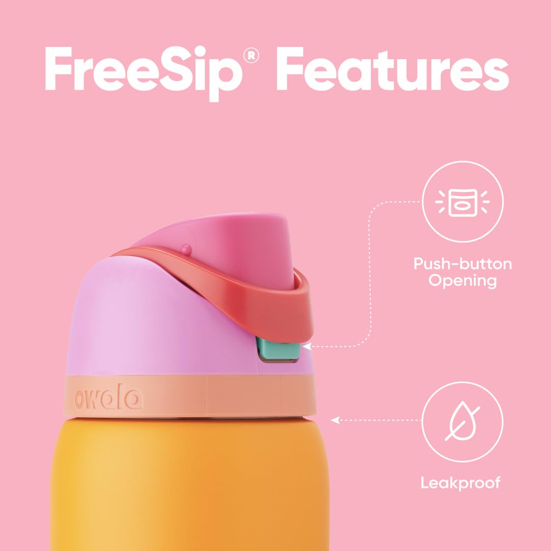 Owala FreeSip Insulated Stainless Steel Water Bottle with Straw for Sports and Travel, BPA-Free, 32-oz, Orchid/Orange (Tropical)