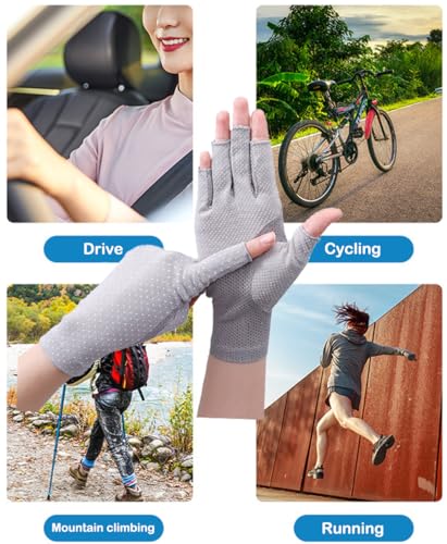 UV Protection Half-Finger Driving Gloves - Beige, One Size